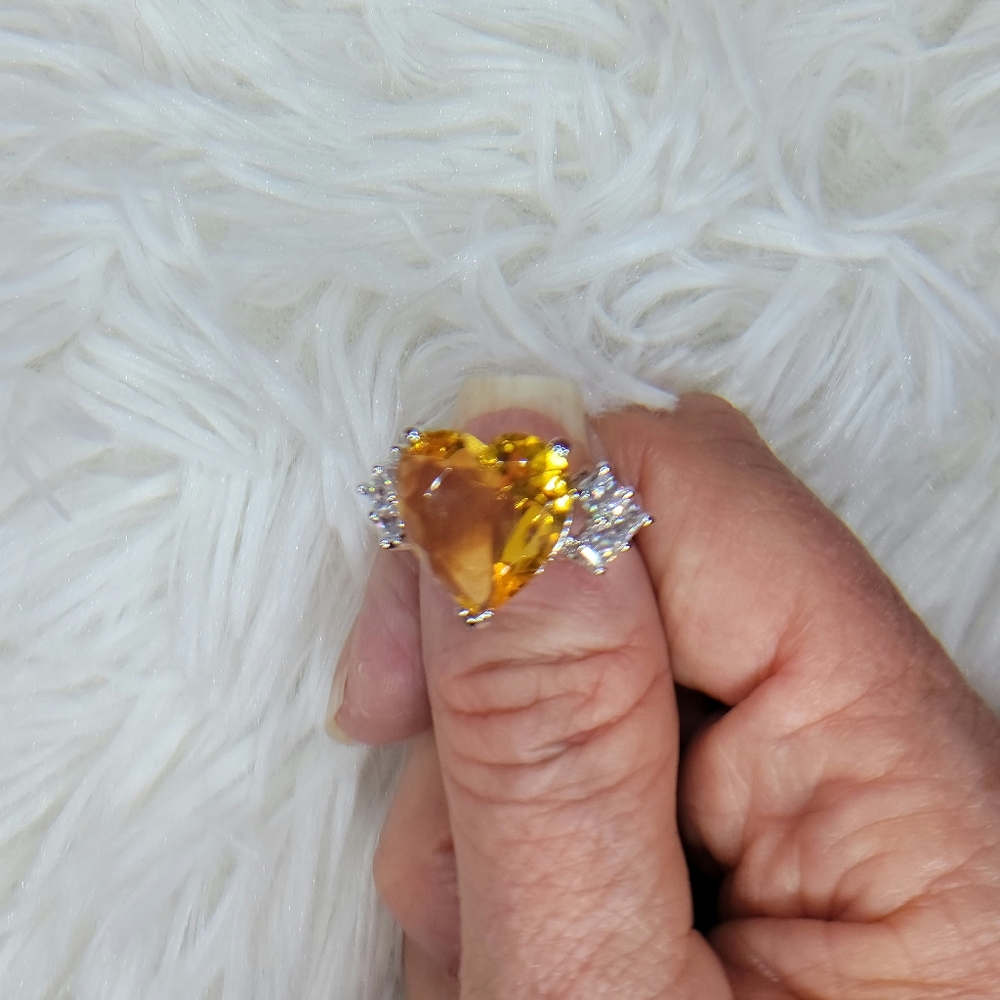 925 Citrine Colored Heart CZ Ring 5 1/4-1/2